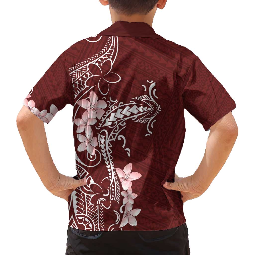Oxblood Hawaii Family Matching Puletasi and Hawaiian Shirt Hammerhead Shark Tattoo Curve Polynesian - Polynesian Pride