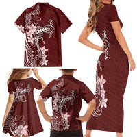 Oxblood Hawaii Family Matching Short Sleeve Bodycon Dress and Hawaiian Shirt Hammerhead Shark Tattoo Curve Polynesian - Polynesian Pride