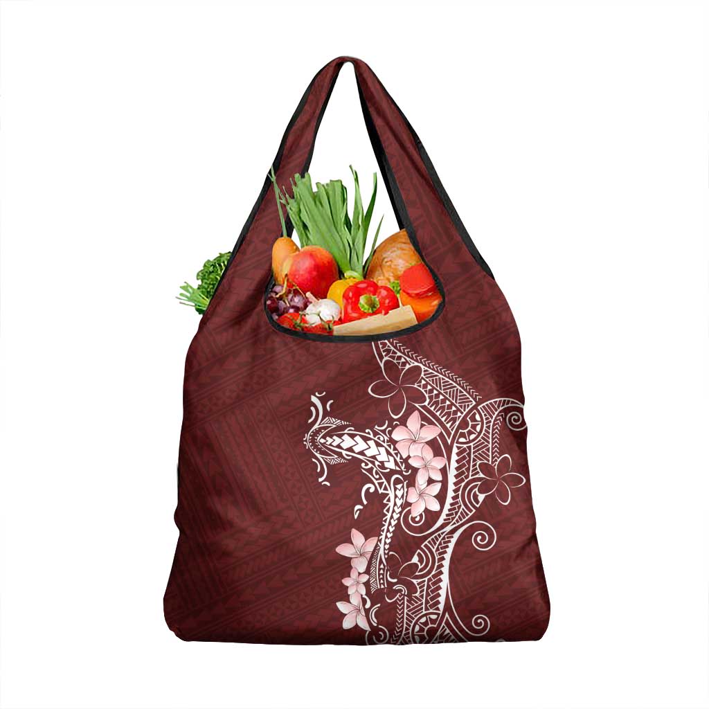 Oxblood Hawaii Grocery Bag Hammerhead Shark Tattoo Curve Polynesian - Polynesian Pride