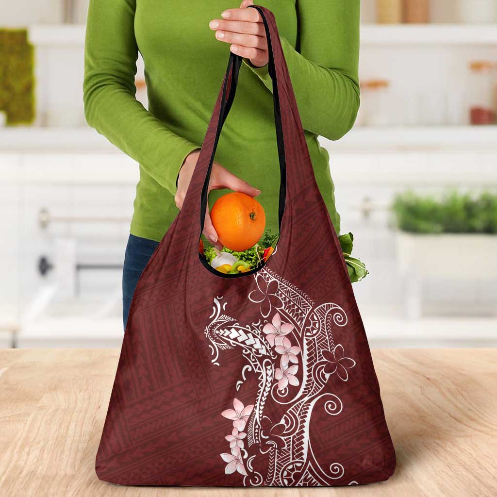 Oxblood Hawaii Grocery Bag Hammerhead Shark Tattoo Curve Polynesian - Polynesian Pride