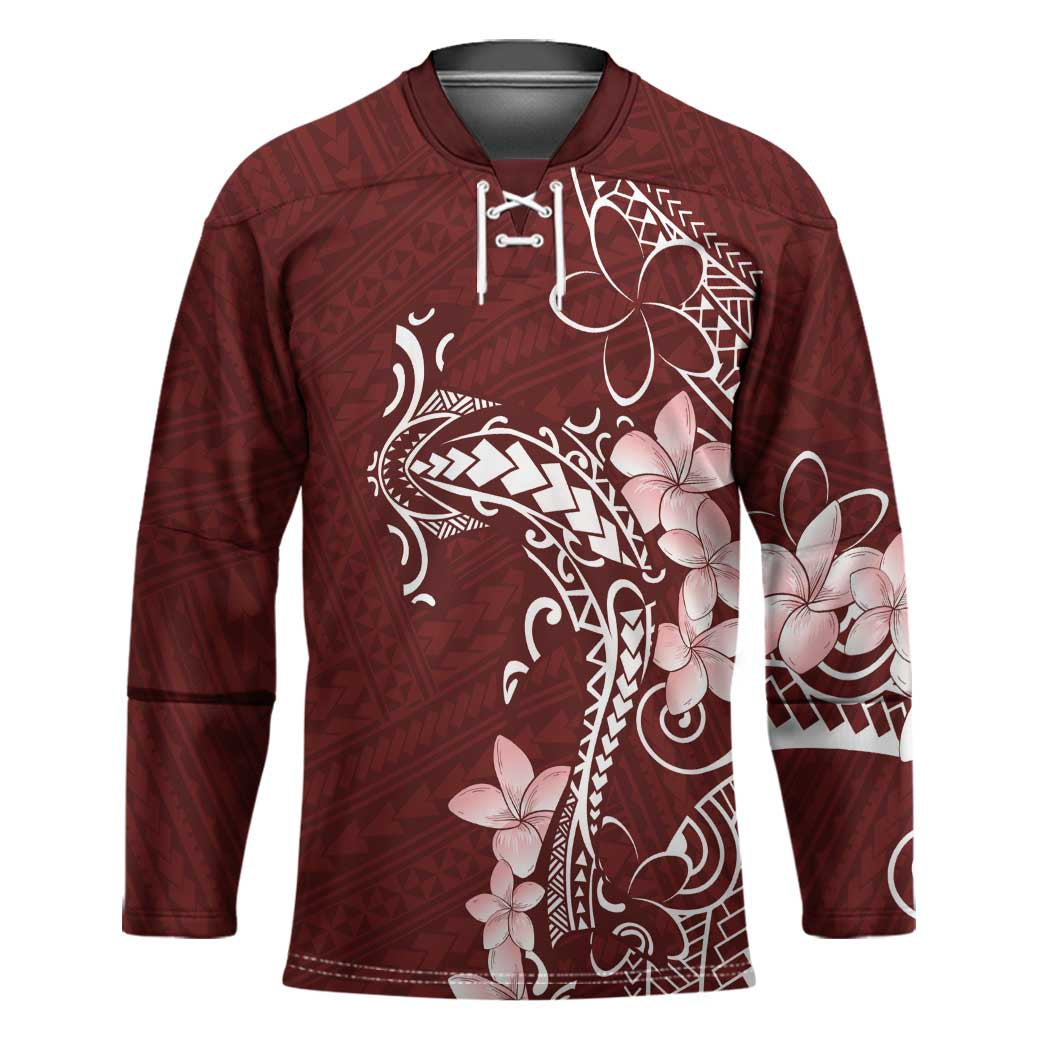 Oxblood Hawaii Hockey Jersey Hammerhead Shark Tattoo Curve Polynesian - Polynesian Pride