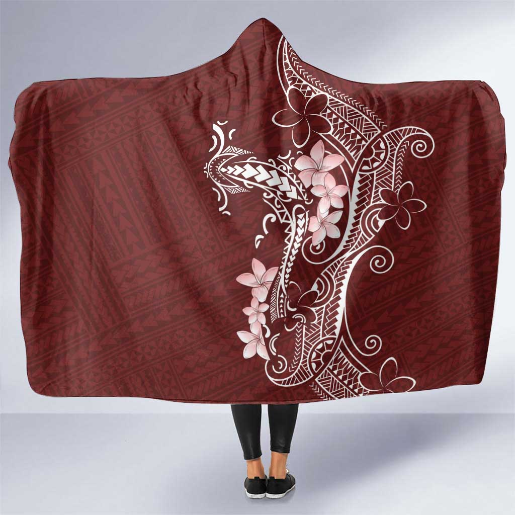 Oxblood Hawaii Hooded Blanket Hammerhead Shark Tattoo Curve Polynesian - Polynesian Pride