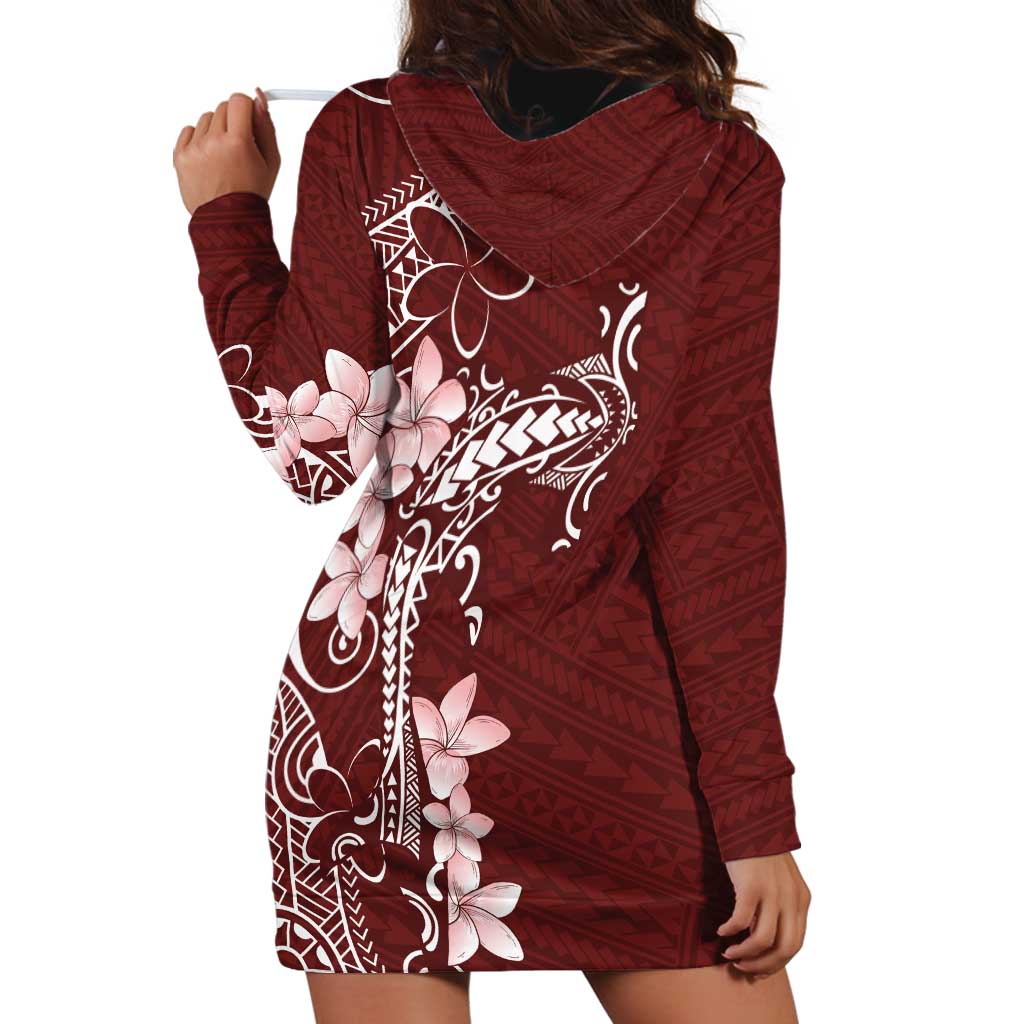 Oxblood Hawaii Hoodie Dress Hammerhead Shark Tattoo Curve Polynesian - Polynesian Pride