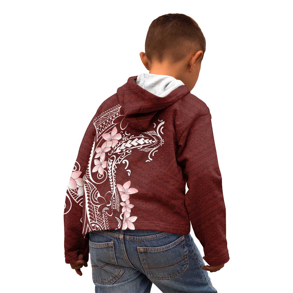 Oxblood Hawaii Kid Hoodie Hammerhead Shark Tattoo Curve Polynesian - Polynesian Pride