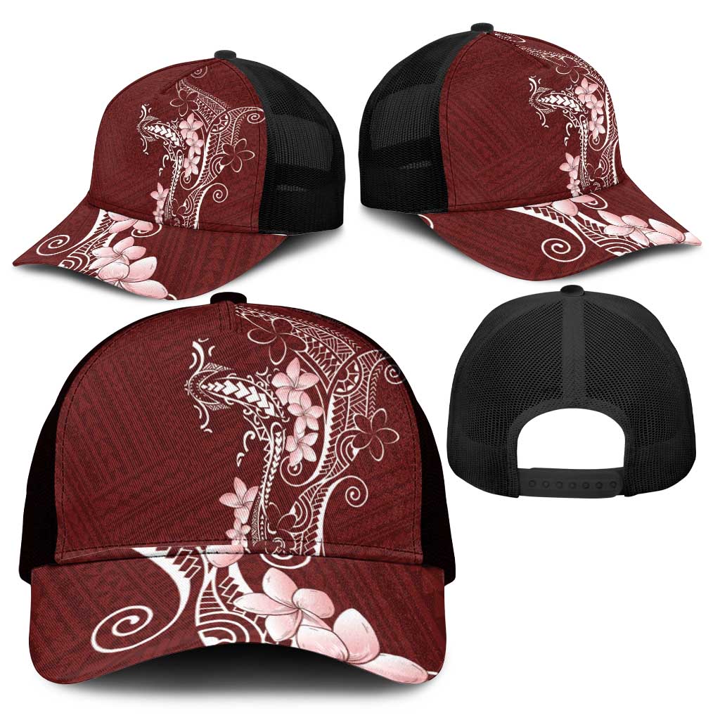 Oxblood Hawaii Mesh Trucker Cap Hammerhead Shark Tattoo Curve Polynesian - Polynesian Pride