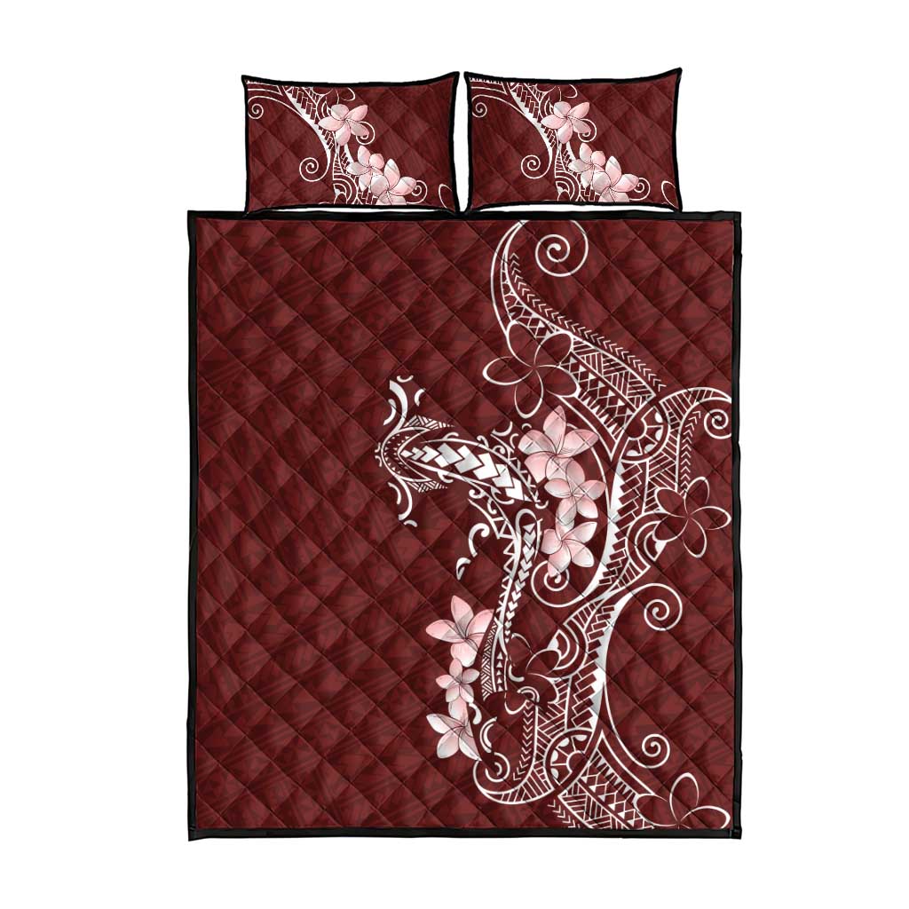 Oxblood Hawaii Quilt Bed Set Hammerhead Shark Tattoo Curve Polynesian - Polynesian Pride