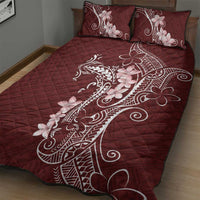Oxblood Hawaii Quilt Bed Set Hammerhead Shark Tattoo Curve Polynesian - Polynesian Pride