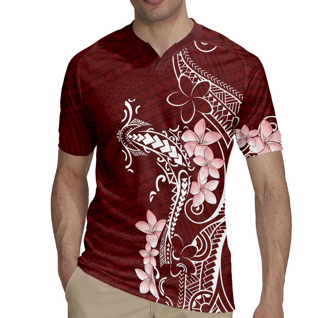 Oxblood Hawaii Rugby Jersey Hammerhead Shark Tattoo Curve Polynesian - Polynesian Pride