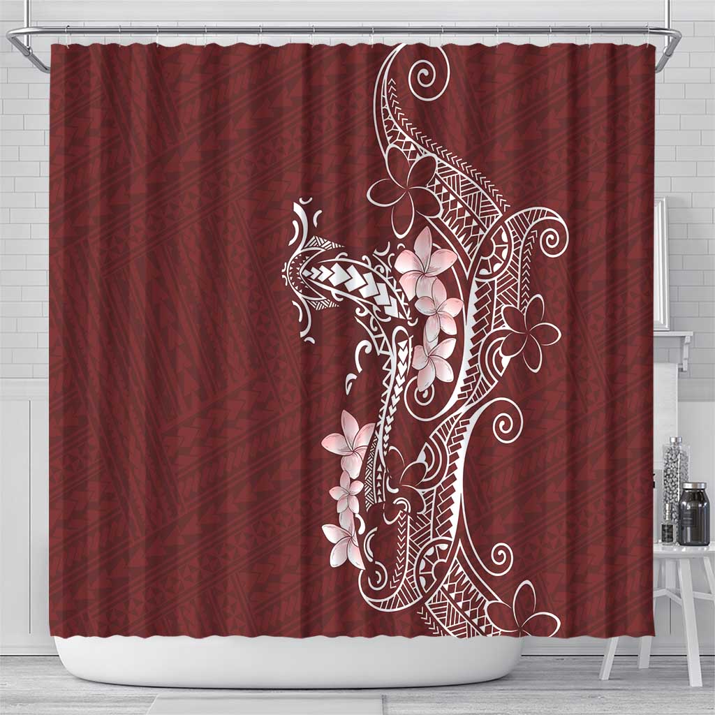 Oxblood Hawaii Shower Curtain Hammerhead Shark Tattoo Curve Polynesian - Polynesian Pride