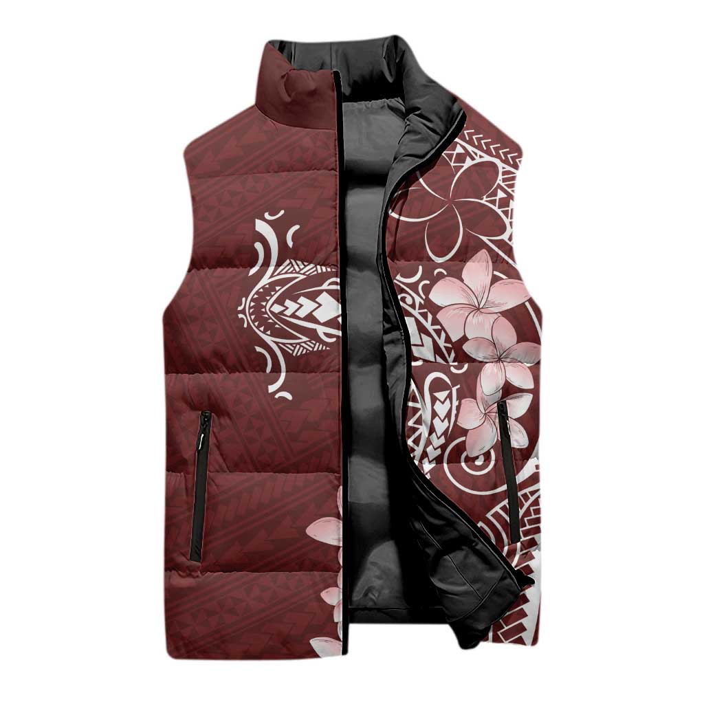 Oxblood Hawaii Sleeveless Puffer Jacket Hammerhead Shark Tattoo Curve Polynesian - Polynesian Pride