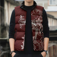 Oxblood Hawaii Sleeveless Puffer Jacket Hammerhead Shark Tattoo Curve Polynesian - Polynesian Pride
