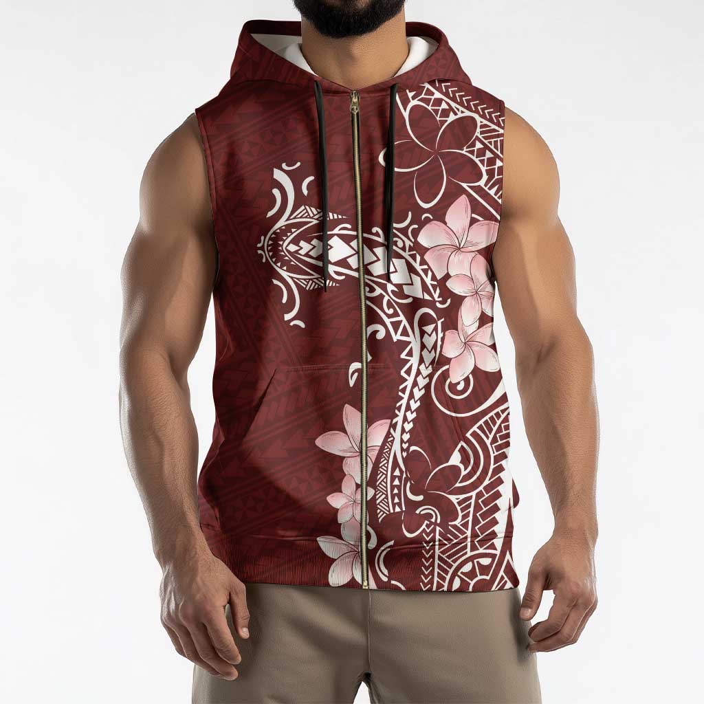 Oxblood Hawaii Sleeveless Zip Hoodie Hammerhead Shark Tattoo Curve Polynesian - Polynesian Pride