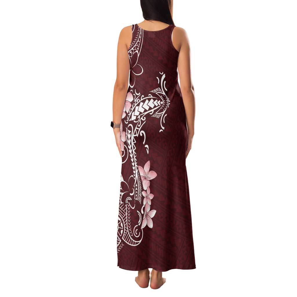 Oxblood Hawaii Tank Maxi Dress Hammerhead Shark Tattoo Curve Polynesian - Polynesian Pride