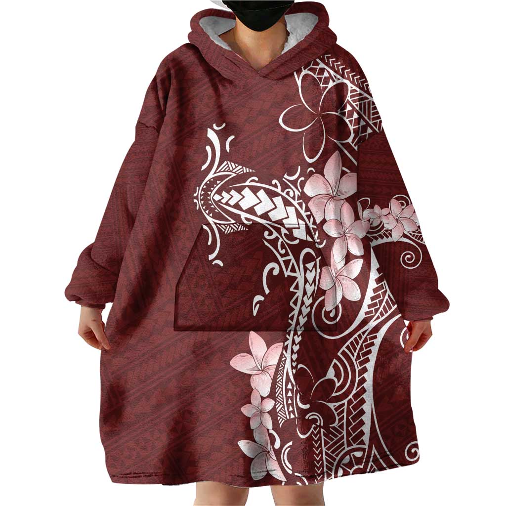 Oxblood Hawaii Wearable Blanket Hoodie Hammerhead Shark Tattoo Curve Polynesian - Polynesian Pride