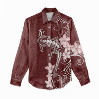 Oxblood Hawaii Women Casual Shirt Hammerhead Shark Tattoo Curve Polynesian - Polynesian Pride