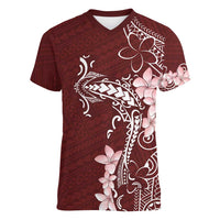 Oxblood Hawaii Women V-Neck T-Shirt Hammerhead Shark Tattoo Curve Polynesian - Polynesian Pride