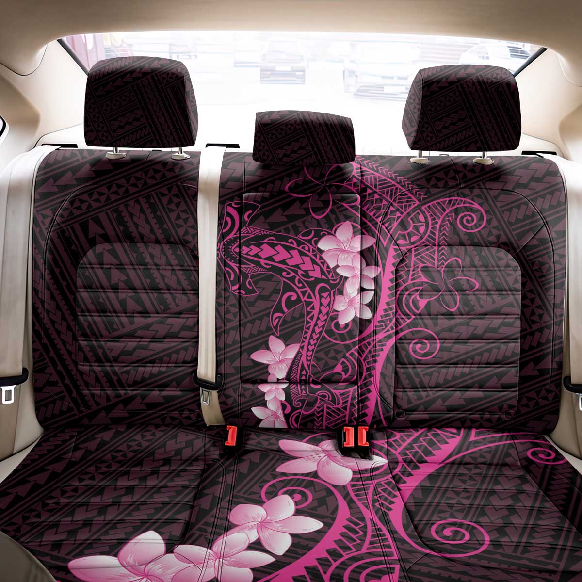 Pink Hawaii Back Car Seat Cover Hammerhead Shark Tattoo Curve Polynesian - Polynesian Pride