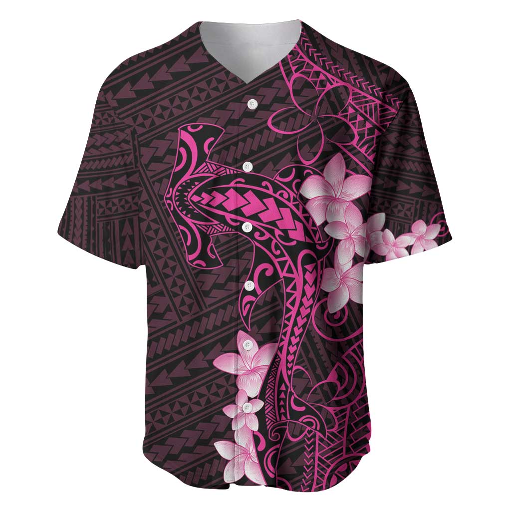 Pink Hawaii Baseball Jersey Hammerhead Shark Tattoo Curve Polynesian - Polynesian Pride