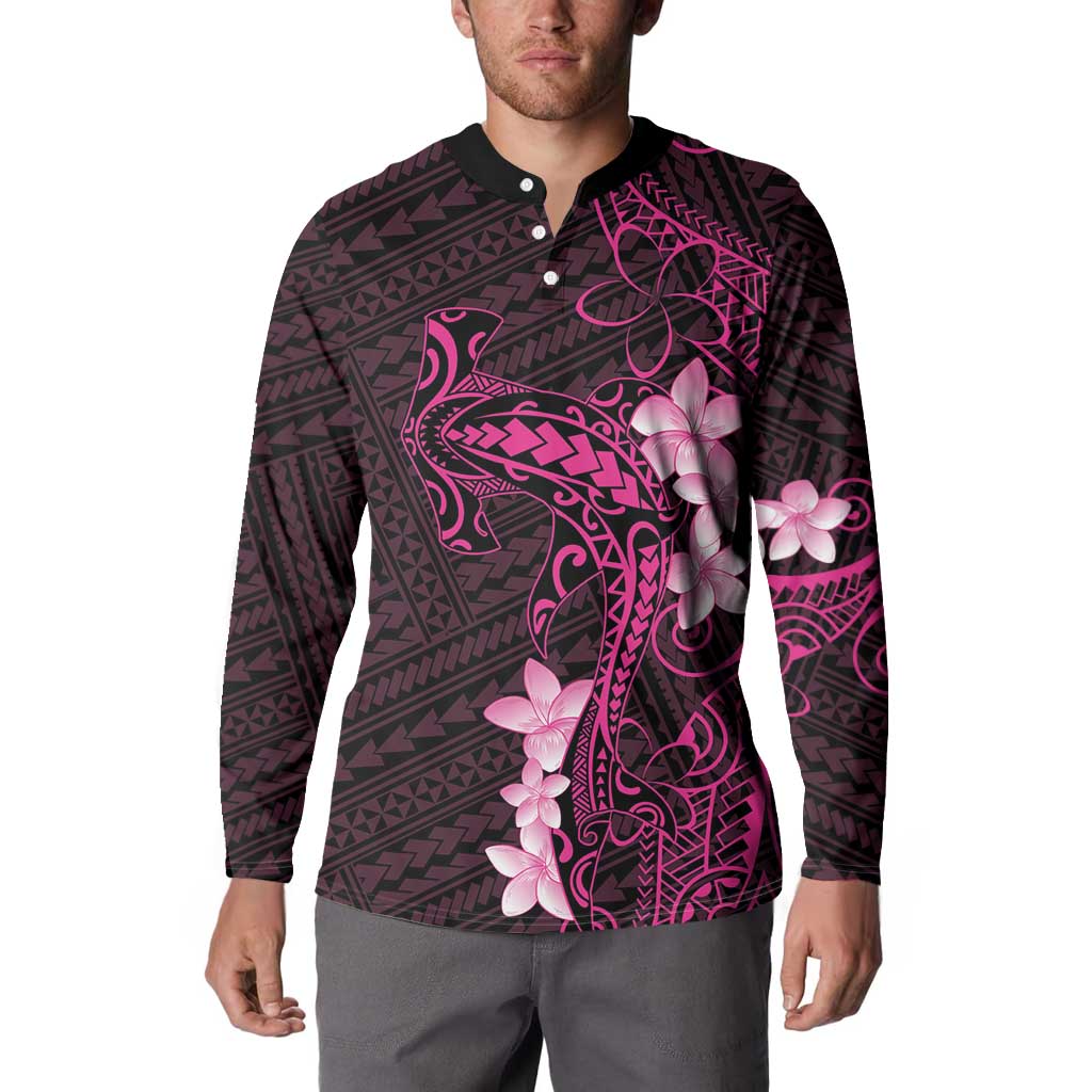 Pink Hawaii Button Sweatshirt Hammerhead Shark Tattoo Curve Polynesian - Polynesian Pride