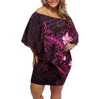 Pink Hawaii Family Matching Off Shoulder Short Dress and Hawaiian Shirt Hammerhead Shark Tattoo Curve Polynesian - Polynesian Pride