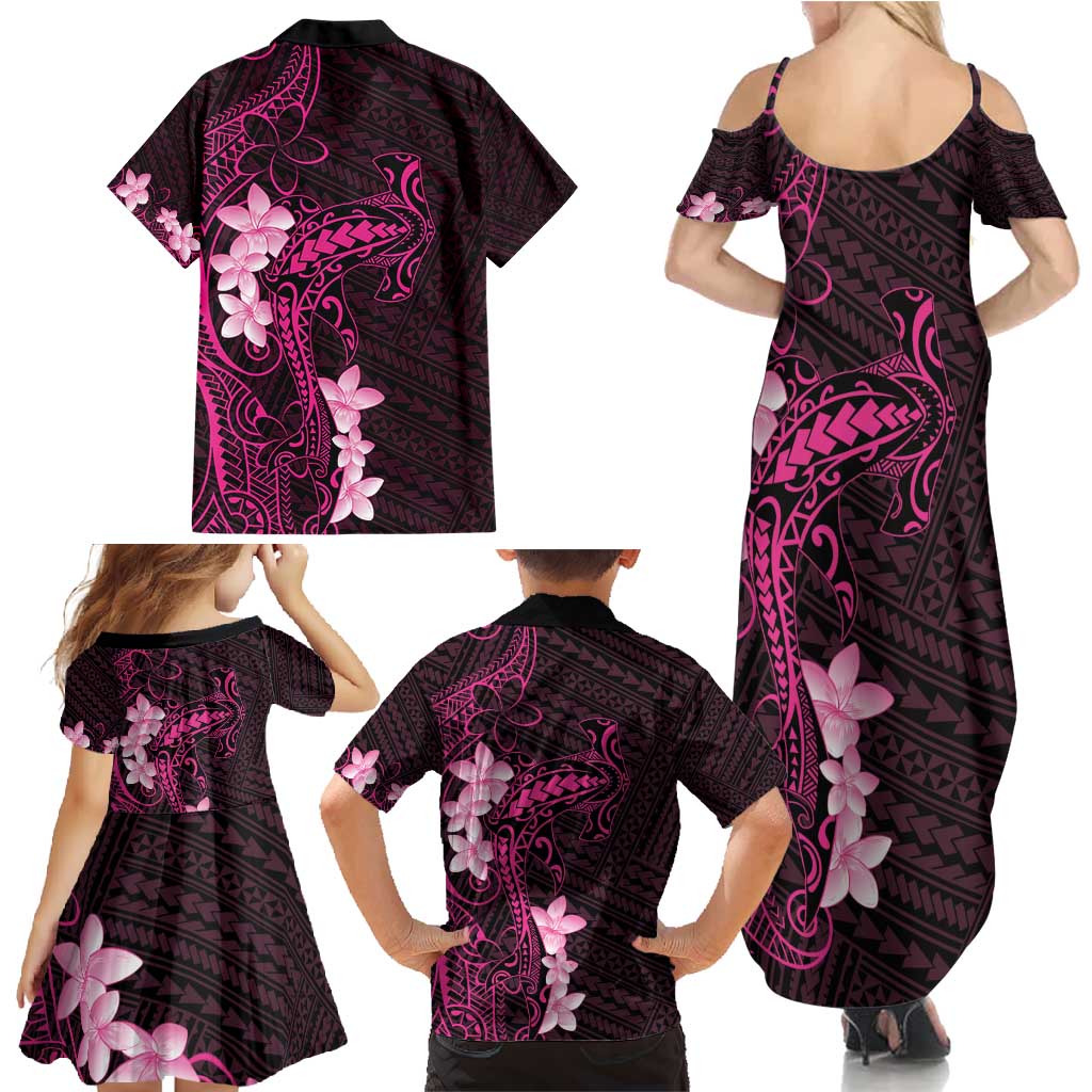 Pink Hawaii Family Matching Summer Maxi Dress and Hawaiian Shirt Hammerhead Shark Tattoo Curve Polynesian - Polynesian Pride