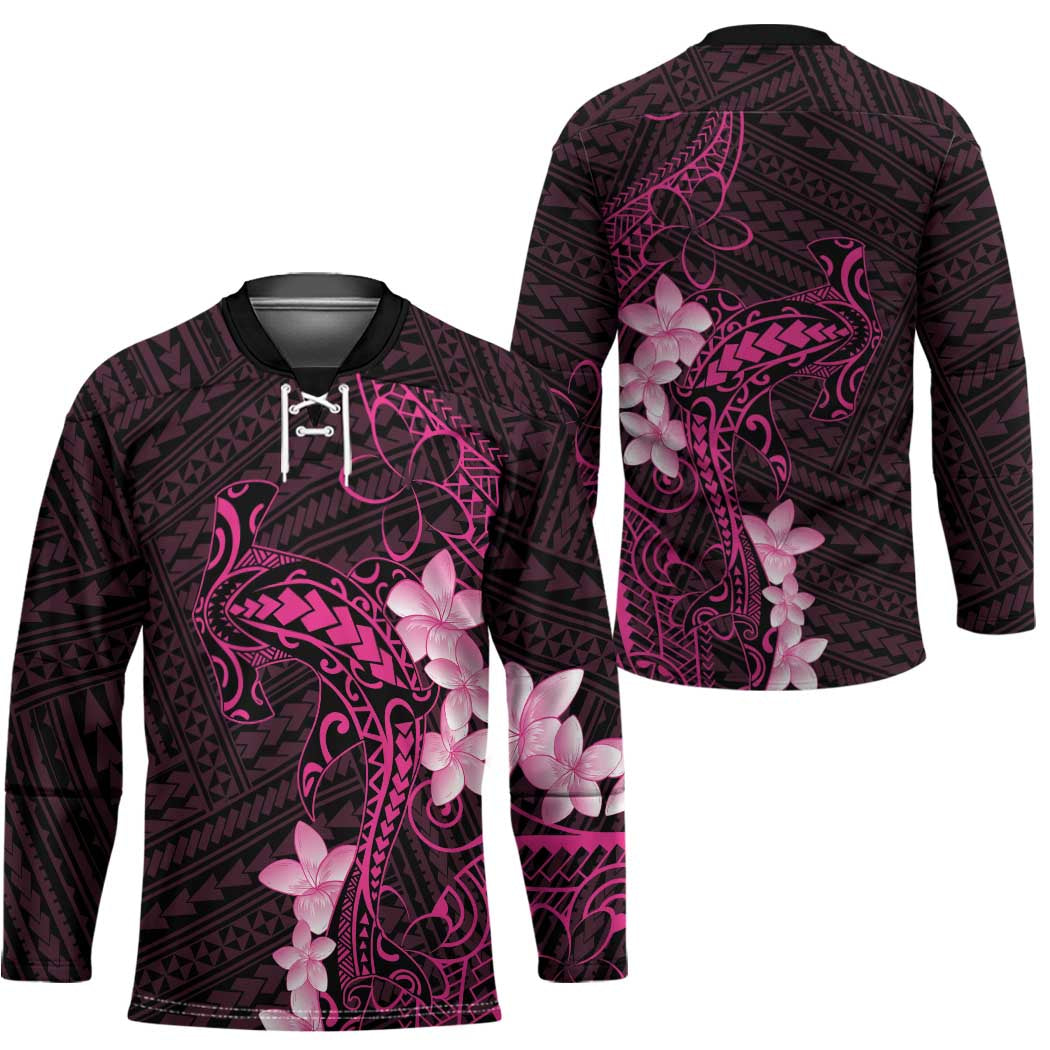 Pink Hawaii Hockey Jersey Hammerhead Shark Tattoo Curve Polynesian - Polynesian Pride
