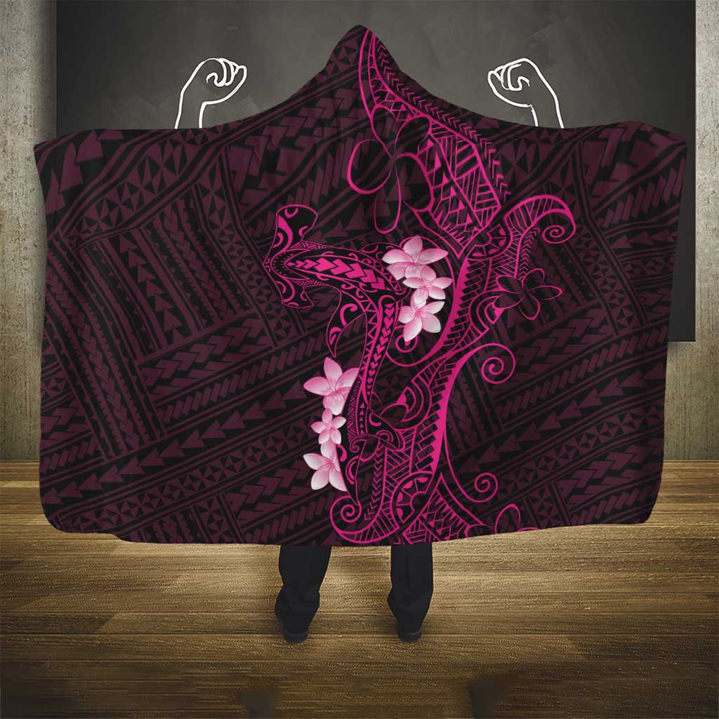 Pink Hawaii Hooded Blanket Hammerhead Shark Tattoo Curve Polynesian - Polynesian Pride