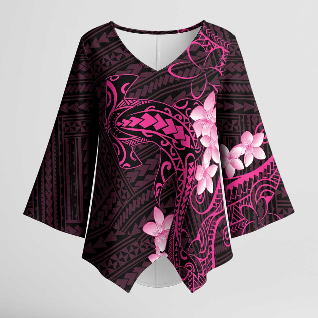 Pink Hawaii Kimono Sleeve Blouse Hammerhead Shark Tattoo Curve Polynesian - Polynesian Pride