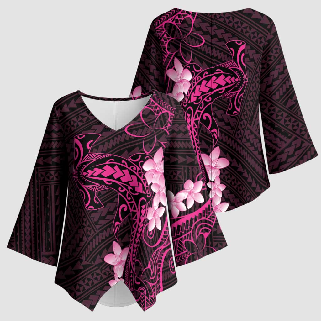Pink Hawaii Kimono Sleeve Blouse Hammerhead Shark Tattoo Curve Polynesian - Polynesian Pride