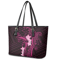 Pink Hawaii Leather Tote Bag Hammerhead Shark Tattoo Curve Polynesian - Polynesian Pride