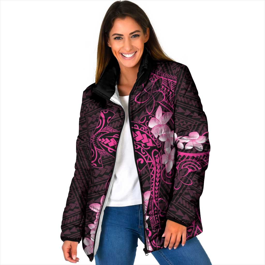 Pink Hawaii Padded Jacket Hammerhead Shark Tattoo Curve Polynesian - Polynesian Pride