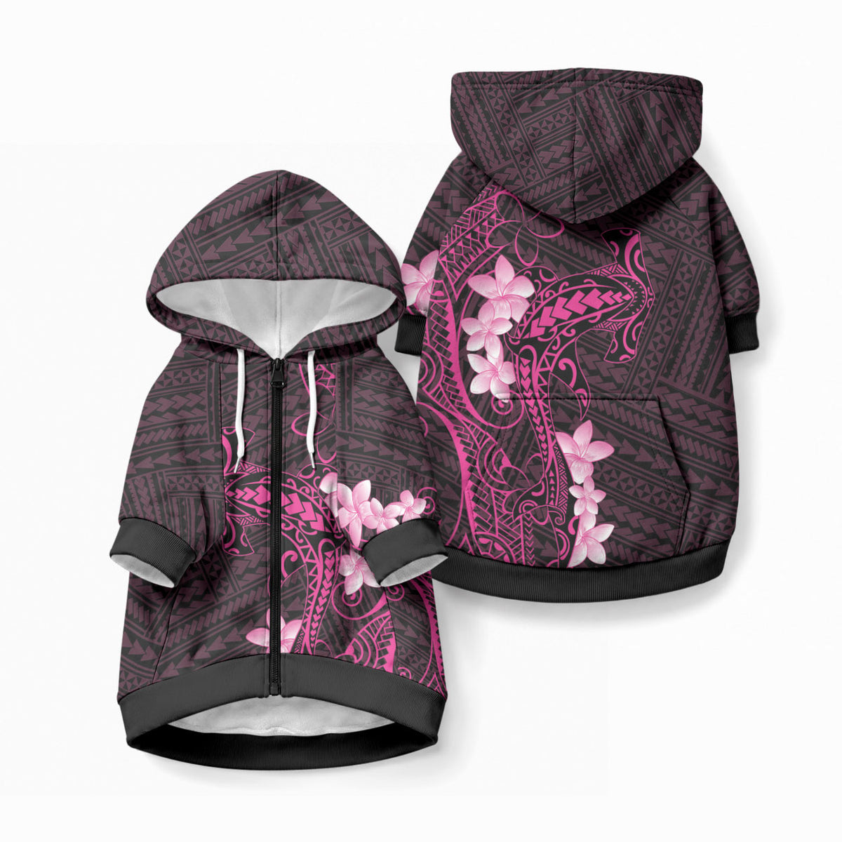 Pink Hawaii Pet Hoodie Hammerhead Shark Tattoo Curve Polynesian