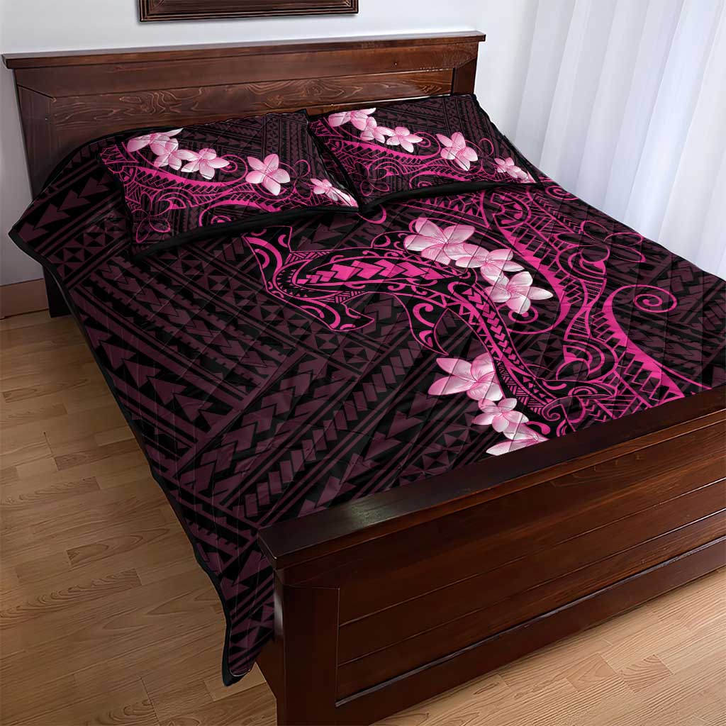 Pink Hawaii Quilt Bed Set Hammerhead Shark Tattoo Curve Polynesian - Polynesian Pride