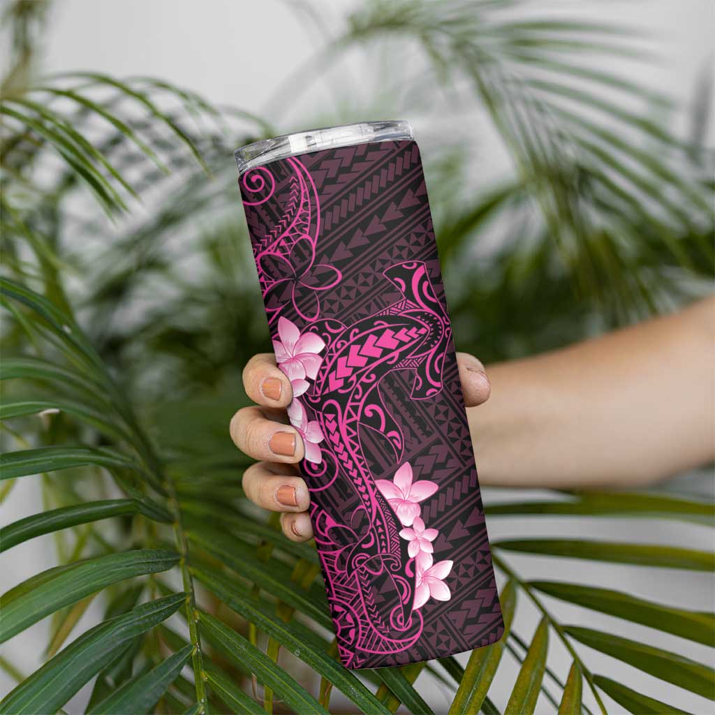 Pink Hawaii Skinny Tumbler Hammerhead Shark Tattoo Curve Polynesian - Polynesian Pride