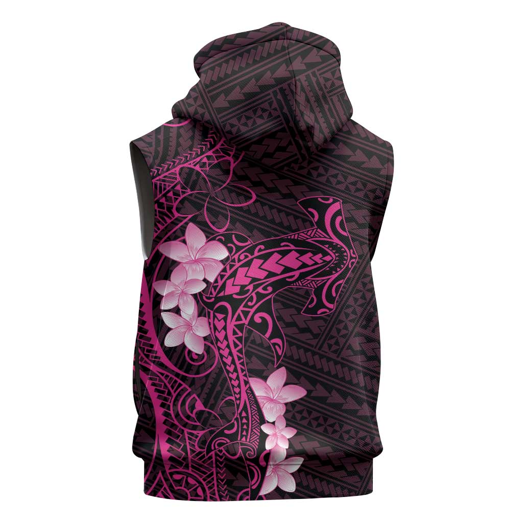 Pink Hawaii Sleeveless Hoodie Hammerhead Shark Tattoo Curve Polynesian - Polynesian Pride