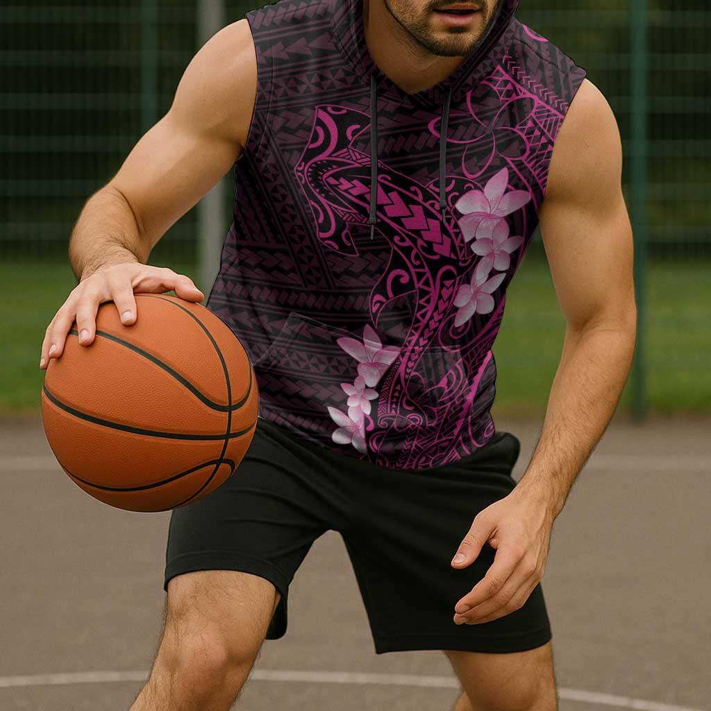 Pink Hawaii Sleeveless Hoodie Hammerhead Shark Tattoo Curve Polynesian - Polynesian Pride