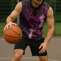 Pink Hawaii Sleeveless Hoodie Hammerhead Shark Tattoo Curve Polynesian - Polynesian Pride