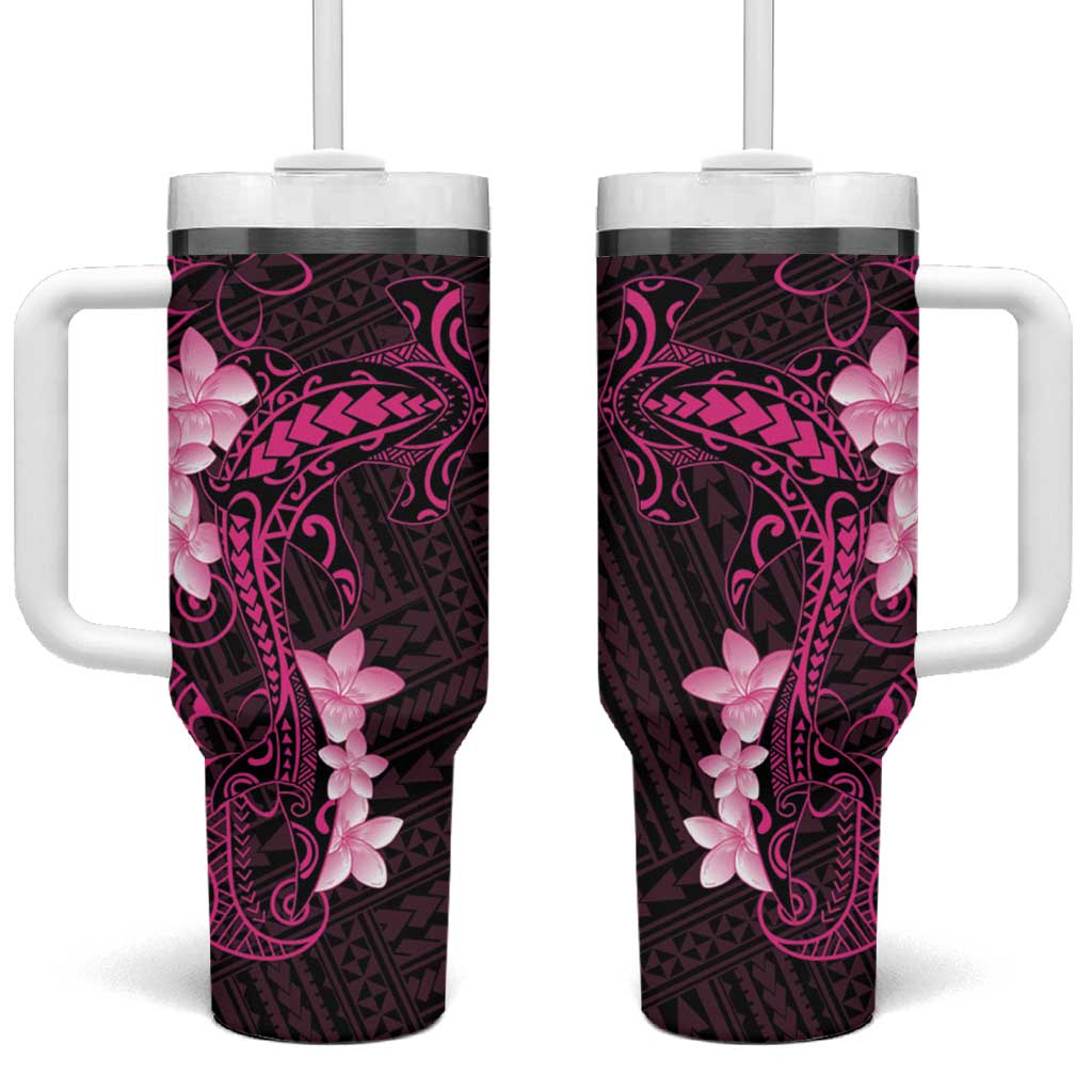 Pink Hawaii Tumbler With Handle Hammerhead Shark Tattoo Curve Polynesian - Polynesian Pride