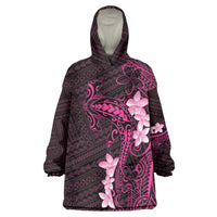 Pink Hawaii Wearable Blanket Hoodie Hammerhead Shark Tattoo Curve Polynesian - Polynesian Pride