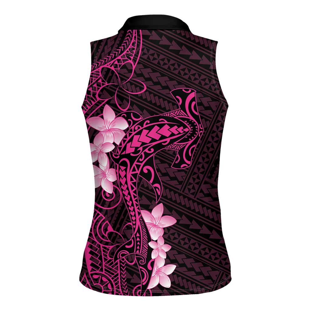 Pink Hawaii Women Sleeveless Polo Shirt Hammerhead Shark Tattoo Curve Polynesian - Polynesian Pride
