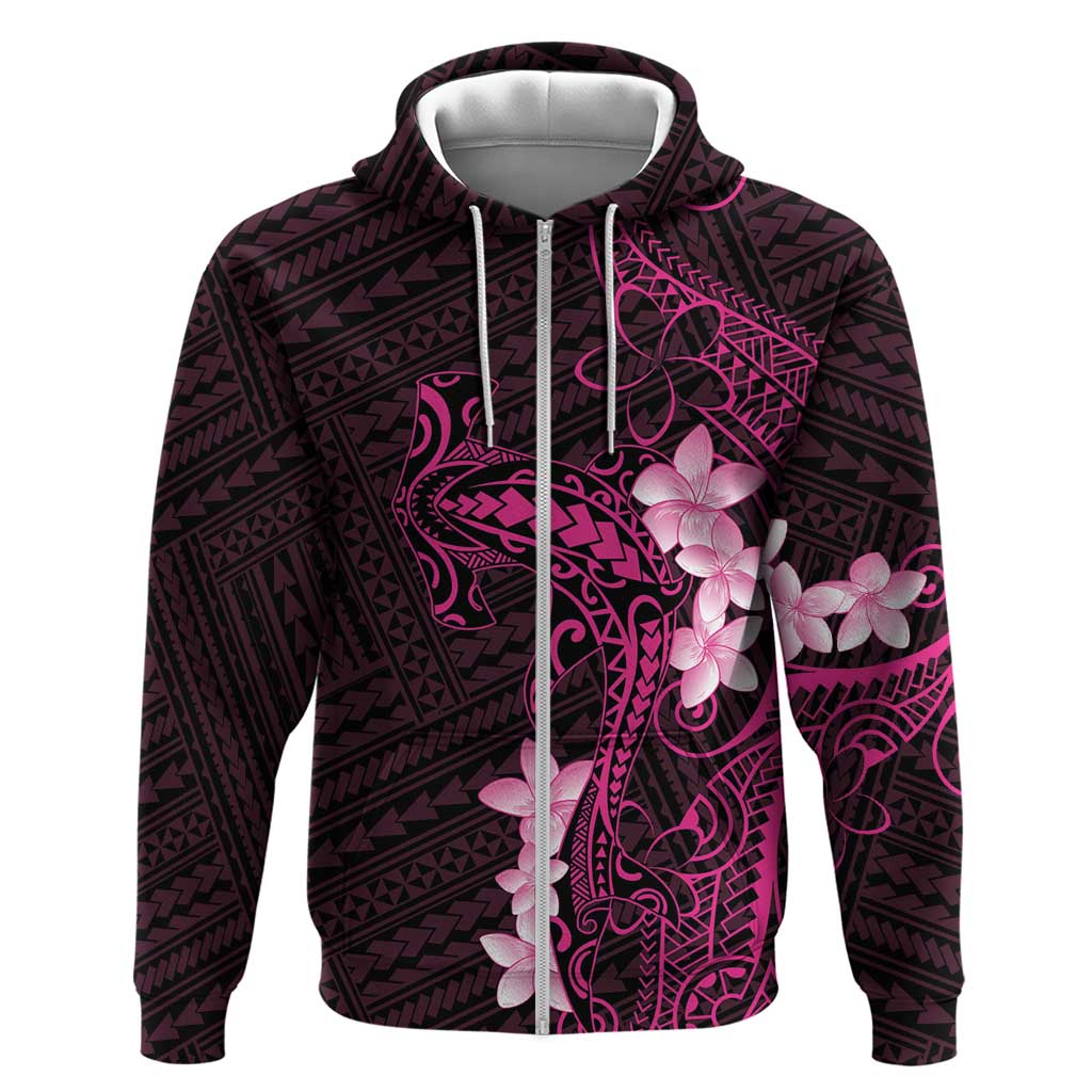 Pink Hawaii Zip Hoodie Hammerhead Shark Tattoo Curve Polynesian - Polynesian Pride
