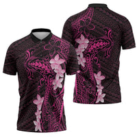 Pink Hawaii Zipper Polo Shirt Hammerhead Shark Tattoo Curve Polynesian - Polynesian Pride