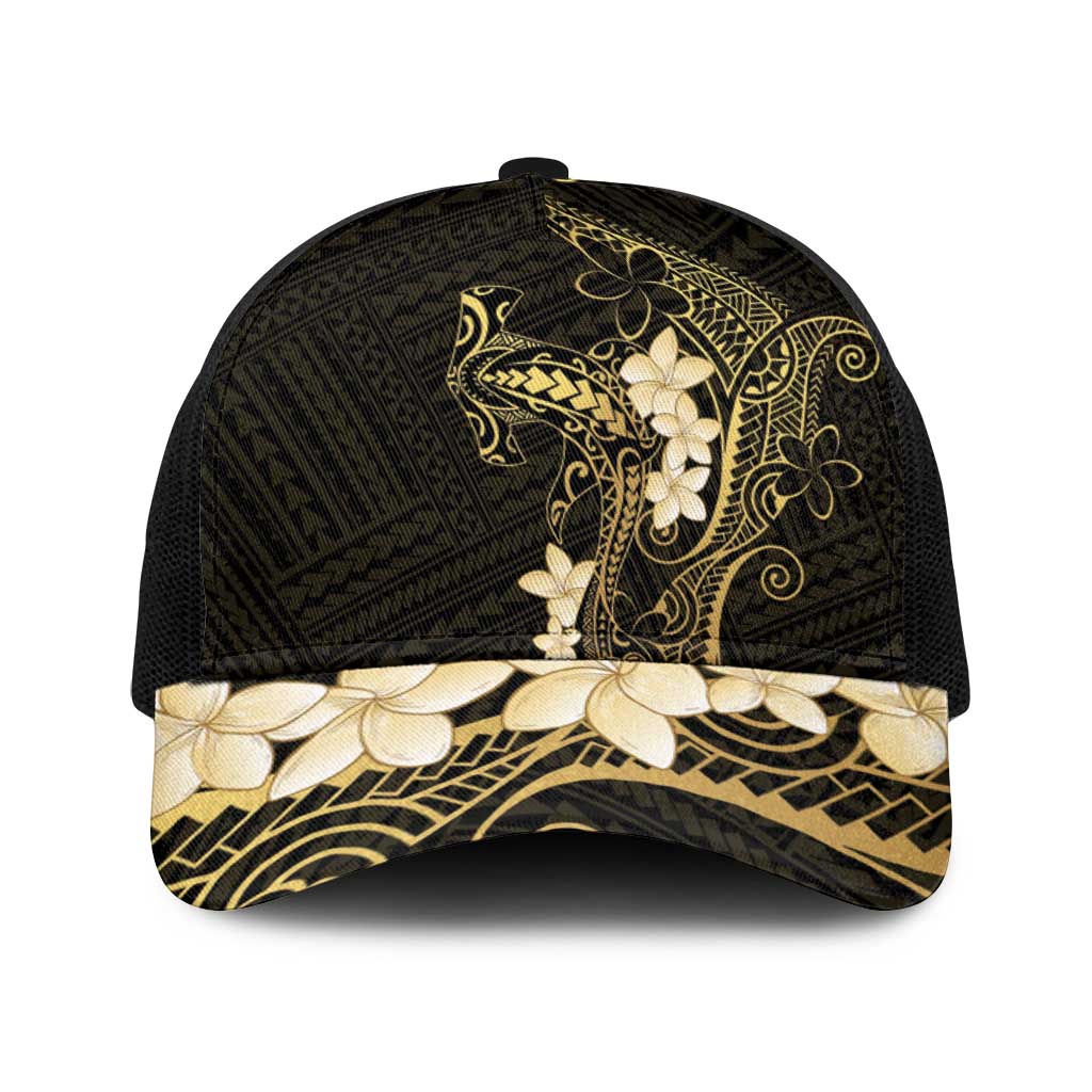 Black and Gold Hawaii Baseball Net Cap Hammerhead Shark Tattoo Curve Polynesian - Polynesian Pride