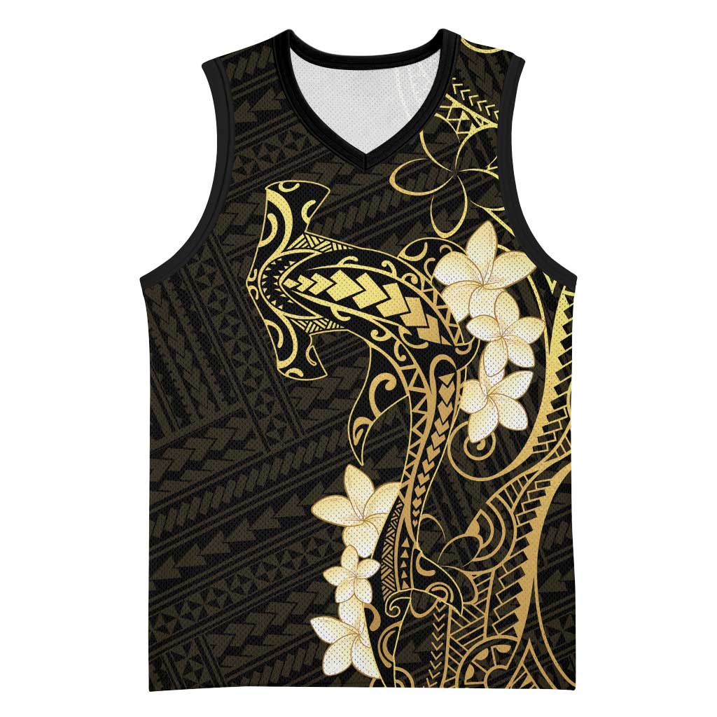 Black and Gold Hawaii Basketball Jersey Hammerhead Shark Tattoo Curve Polynesian - Polynesian Pride