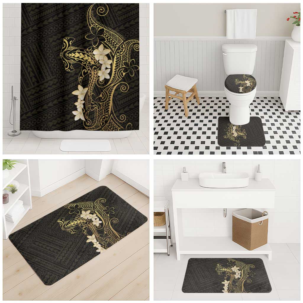 Black and Gold Hawaii Bathroom Set Hammerhead Shark Tattoo Curve Polynesian - Polynesian Pride