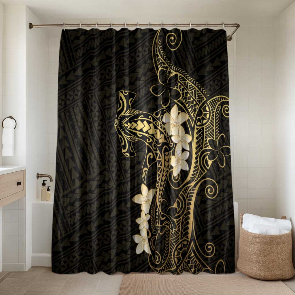 Black and Gold Hawaii Bathroom Set Hammerhead Shark Tattoo Curve Polynesian - Polynesian Pride