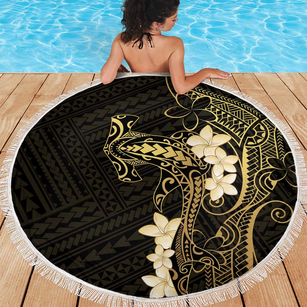 Black and Gold Hawaii Beach Blanket Hammerhead Shark Tattoo Curve Polynesian - Polynesian Pride