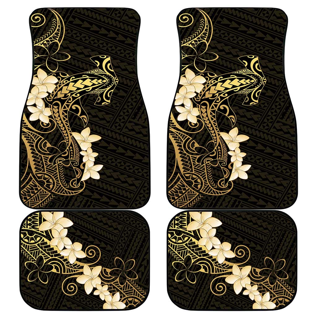 Black and Gold Hawaii Car Mats Hammerhead Shark Tattoo Curve Polynesian - Polynesian Pride