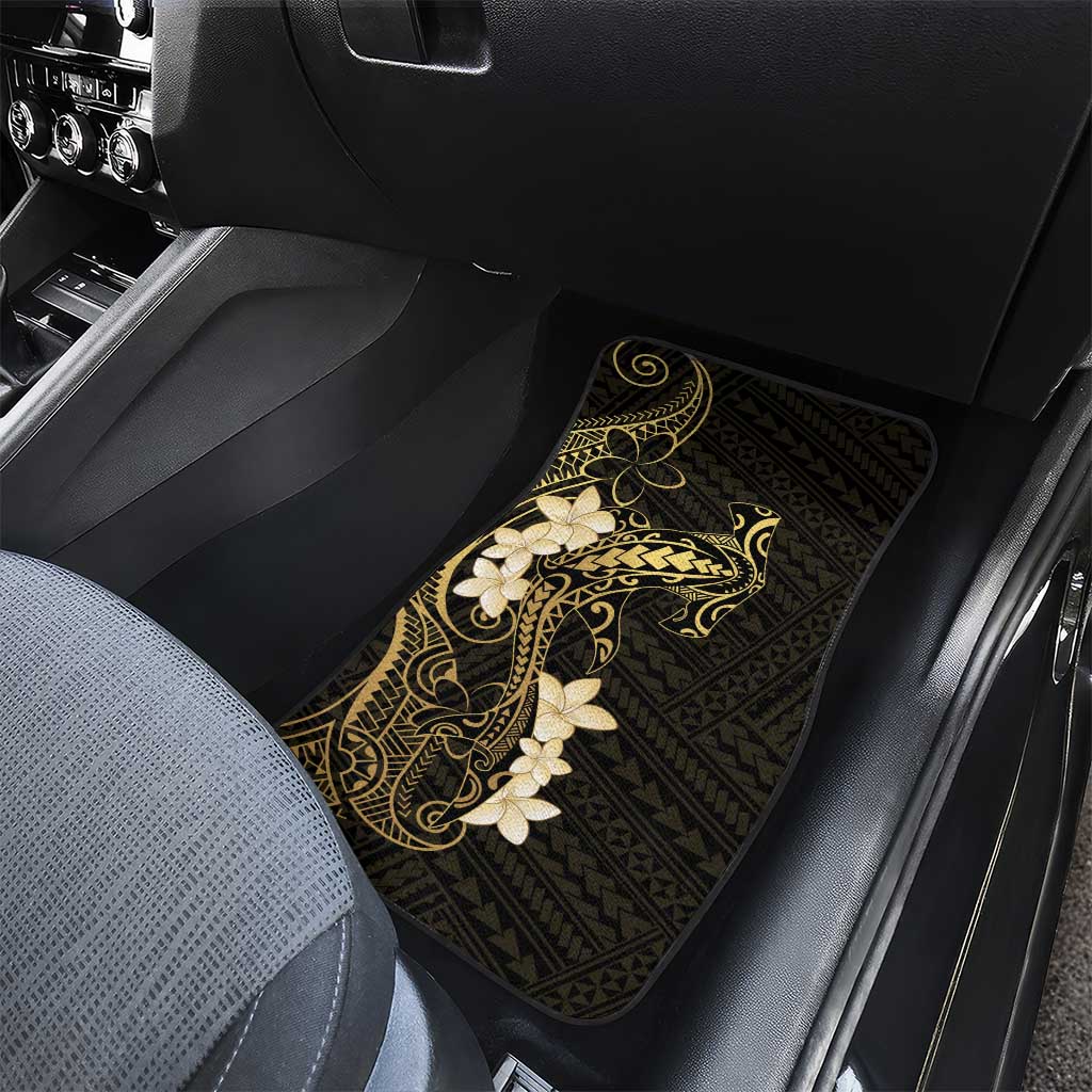 Black and Gold Hawaii Car Mats Hammerhead Shark Tattoo Curve Polynesian - Polynesian Pride