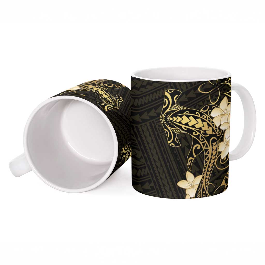 Black and Gold Hawaii Ceramic Mug Hammerhead Shark Tattoo Curve Polynesian - Polynesian Pride